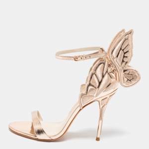 Sophia Webster Metallic Rose Gold Leather Chiara Butterfly Ankle Strap Sandals Size 40