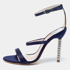 Sophia Webster Navy Blue Satin Rosalind Ankle Strap Sandals Size 36