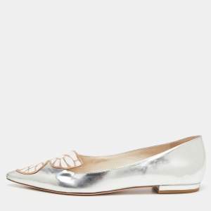Sophia Webster Silver Leather Bibi Butterfly Ballet Flats Size 39.5