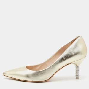 Sophia Webster Gold Leather Coco Embellished Pointed Toe Pumps Size 40
