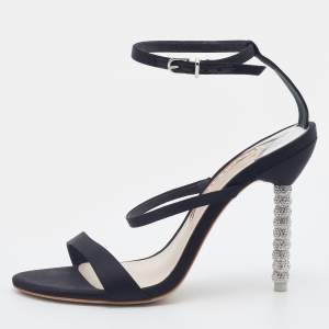 Sophia Webster Black Satin Rosalind Ankle Strap Sandals Size 38