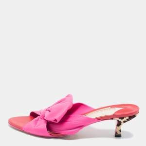 Sophia Webster Tricolor Leather And Calf Hair Bow Detail Slide  Sandals Size 39