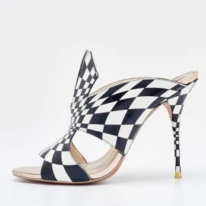 Sophia Webster White/Black Check Print Leather Slide Sandals Size 39