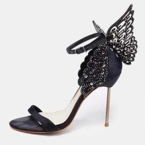 Sophia Webster Black Satin Crystal Embellished Evangeline Sandals Size 37