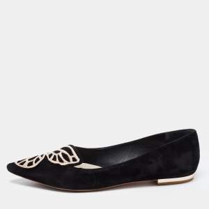 Sophia Webster Black Embroidered Suede Bibi Butterfly Pointed Toe Ballet Flats Size 38.5