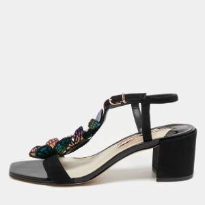 Sophia Webster Black Leather Butterfly Embellished  Sandals Size 38