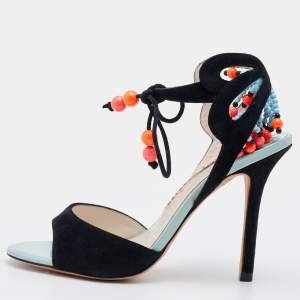 Sophia Webster Black Suede Embellished Ankle Tie Sandals Size 36