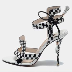 Sophia Webster White/Black Checkered Leather Poppy Sandals Size 39