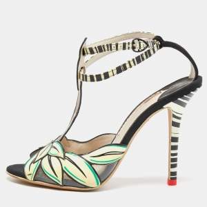 Sophia Webster Multicolor Patent Leather and Suede Flamingo T Bar Ankle Strap Sandals Size 39