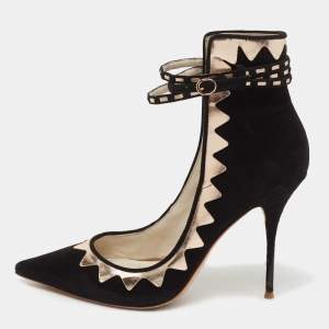 Sophia Webster Black/Gold Leather and Suede Electra Ankle Strap Pumps Size 40