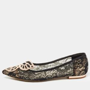 Sophia Webster Black Lace Bibi Butterfly Ballet Flats Size 38.5