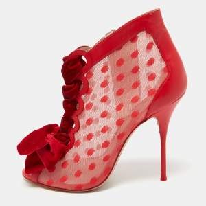 Sophia Webster Red Leather and Mesh Booties Size 39