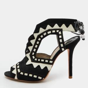 Sophia Webster Black/White Suede and Patent Leather Riko Cut Out Ankle Sandals Size 38.5