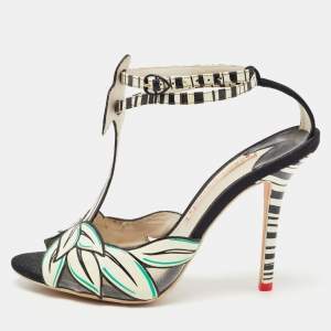 Sophia Webster Cream/Black Suede and Leather Ankle Strap Sandals Size 39.5