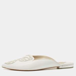 Sophia Webster White Leather Bibi Butterfly Flat Mules Size 38