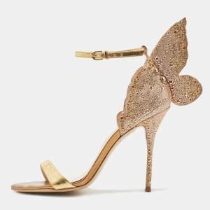 Sophia Webster Gold Leather And Glitter Chiara Ankle Strap Sandals Size 38