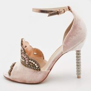 Sophia Webster Pink Velvet Royalty Crystal Heel Ankle Strap Sandals Size 38