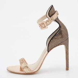 Sophia Webster Rose Gold/Black Glitter and Patent Leather Nicole Sandals Size 35.5