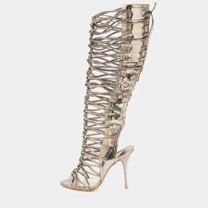 Sophia Webster Meatllic Leather Clementine Lace-Up Knee High Gladiator Sandals Size 39