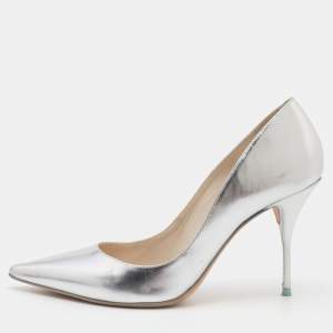 Sophia Webster Metallic Silver Leather Coco Flamingo Pointed Toe Pumps Size 39