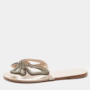 Sophia Webster Transparent PVC Crystal Embellished Madame Butterfly Flat Slides Size 40
