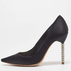 Sophia Webster Black Satin Coco Crystal Embellished Pointed Toe Pumps Size 39.5