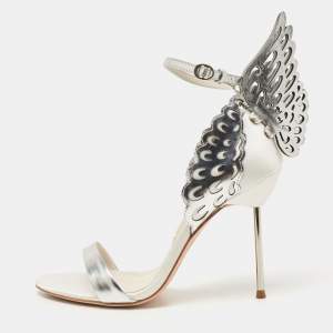 Sophia Webster Silver/Grey Leather and Satin Chiara Sandals Size 38