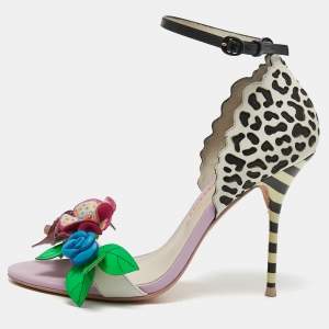 Sophia Webster Multicolor  Leather Lilico Floral Embellished Ankle Strap Sandals Size 38.5