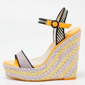 Sophia Webster Multicolor Suede and Striped Leather Lucita Wedge Sandals Size 39.5