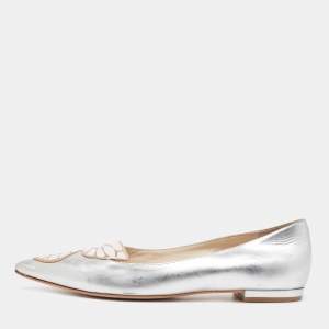 Sophia Webster Silver Leather Bibi Butterfly Smoking Slipper Size 38