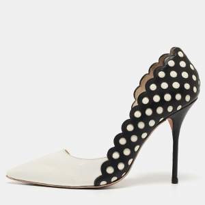 Sophia Webster White/Black Patent and Laser Cut Leather Mika D'orsay Pumps Size 36.5