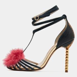 Sophia Webster Green Suede Fur Detail Ankle Strap Wrap Up Sandals Size 38