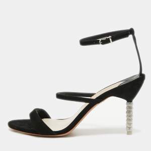 Sophia Webster Black Suede Rosalind Crystal Heel Ankle Strap Sandals Size 41