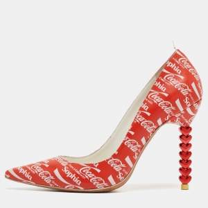 Sophia Webster Red/White Leather Coca Cola Print Pumps Size 38
