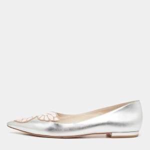 Sophia Webster Silver Leather Bibi Butterfly Ballet Flats Size 41