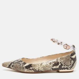 Sophia Webster Two Tone Embossed Python Dina Ankle Strap Ballet Flats Size 37