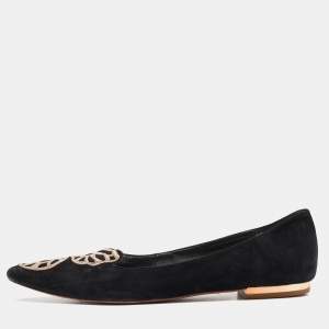 Sophia Webster Black Suede Bibi Butterfly Pointed Toe Ballet Flats Size 39
