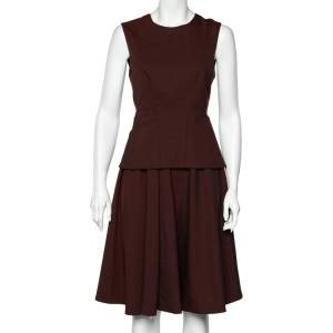 Sportmax Brown Wool Sleeveless Peplum Dress M