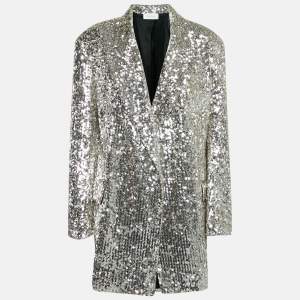 Sportmax Silver Sequin Crepe Open Front  Jacket L