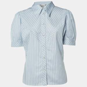 Sportmax Blue Stripe Cotton Short Sleeve Shirt M