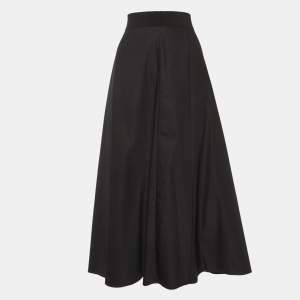 Sportmax Black Gabardine Pleated Midi Skirt L