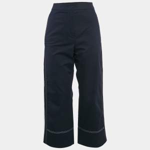 Sportmax Navy Blue Gabardine Cotton Contrast Trim Straight Leg Pants S