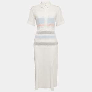 Sportmax White Cotton Pintuck Detail Dress Midi S