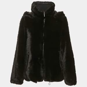 Sportmax Black Faux Fur Reversible Hooded Jacket M