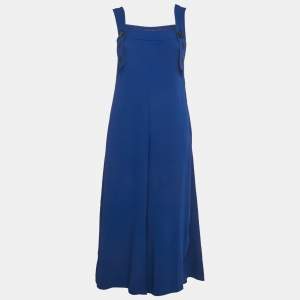 Pre Owned Sportmax Blue Crepe Shoulder Strap Jumpsuit XS