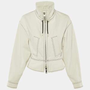 Pre Owned Sportmax Ecru Cotton & Linen Zip Up Jacket S