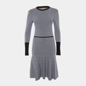 Pre Owned Sportmax Blue Check Pattern Knit Midi Dress M