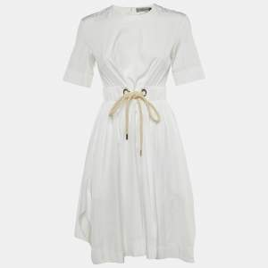 Pre Owned Sportmax White Cotton Belted Handkerchief Hem S