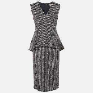 Pre Owned Sportmax Navy Blue/White Stripe Crepe Peplum Mini Dress M