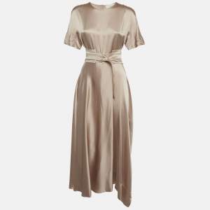 Pre Owned Sportmax Beige Satin Flared Maxi Dress L